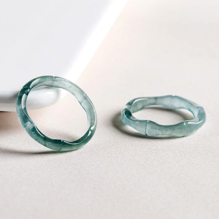 Anillo de Jade Natural de Buddha Stones, Bambú de Prosperidad y Abundancia
