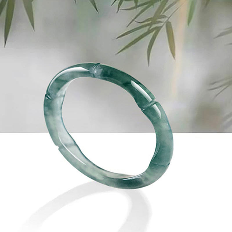 Anillo de Jade Natural de Buddha Stones, Bambú de Prosperidad y Abundancia