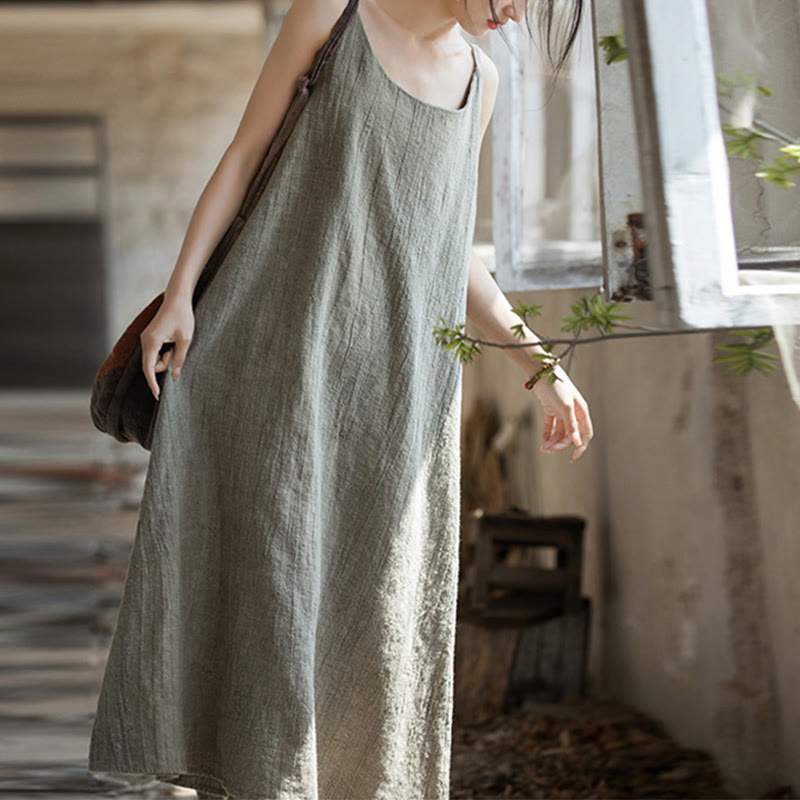 Buddha Stones Vestido midi veraniego de lino con bandolera de espagueti hecho a mano con teñido anudado - Lino - F (Apto para US4-8/10; UK/AU8-12/14; EU 36-40/42) - image 17