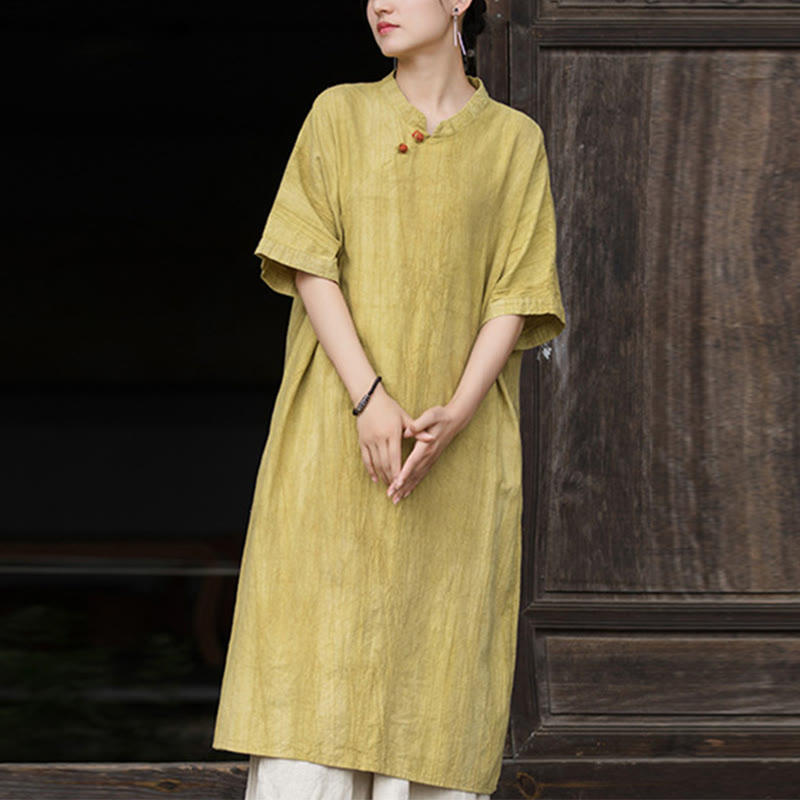 Vestido midi de lino y ramio teñido a mano Buddha Stones, pantalones de pierna ancha con bolsillos - image 8