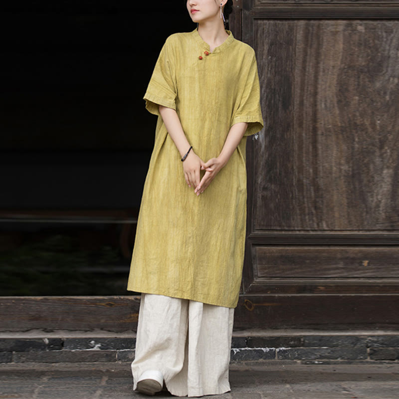 Vestido midi de lino y ramio teñido a mano Buddha Stones, pantalones de pierna ancha con bolsillos - image 6