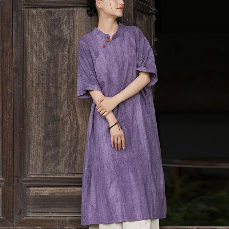Vestido midi de lino y ramio teñido a mano Buddha Stones, pantalones de pierna ancha con bolsillos - Vestido morado (solo el vestido) - US4-6, UK/AU8-10, EU36-38 (F) - image 1