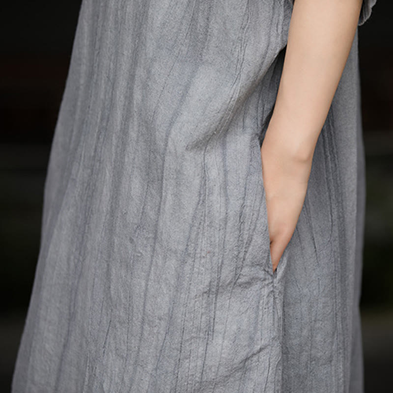 Vestido de mujer de manga corta, por debajo de la rodilla, con bolsillos, de lino ramio teñido con la técnica tie-dye, con estampado de Buddha Stones. - image 17