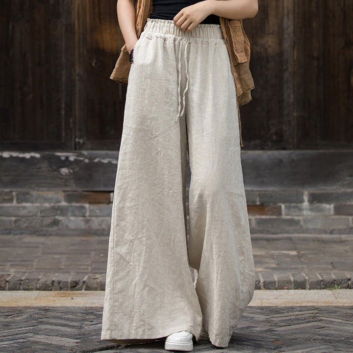 Vestido midi de lino y ramio teñido a mano Buddha Stones, pantalones de pierna ancha con bolsillos - Pantalones caqui - US4-6, UK/AU8-10, EU36-38 (F) - image 18