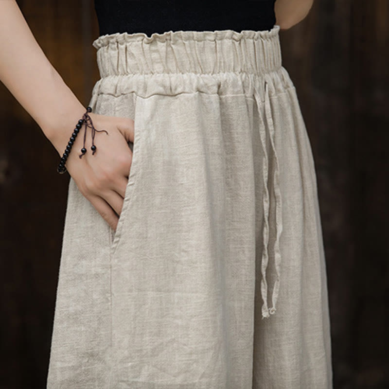 Buddha Stones Vestido Midi de Lino hecho a mano con botones de rana y teñido anudado Pantalones de Pierna Ancha con Bolsillos - image 36