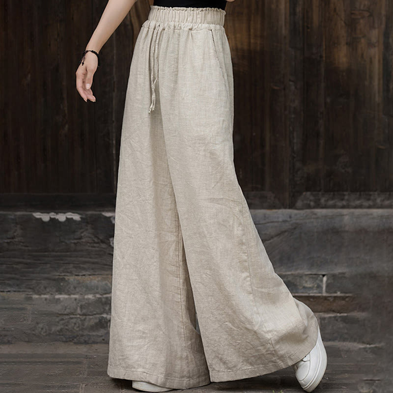 Buddha Stones Vestido Midi de Lino hecho a mano con botones de rana y teñido anudado Pantalones de Pierna Ancha con Bolsillos - image 35