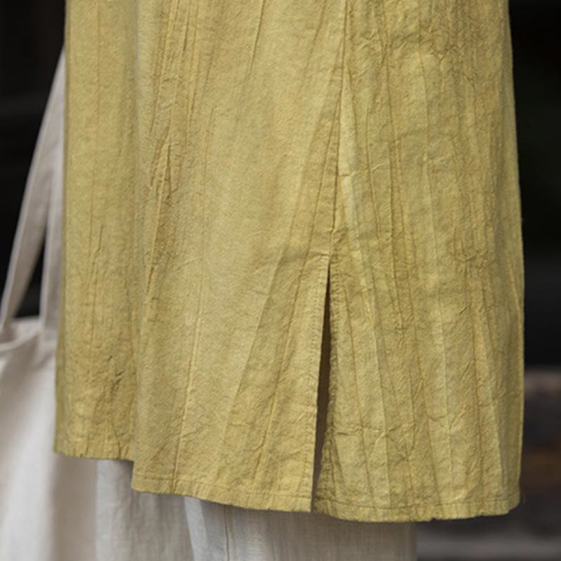 Buddha Stones Vestido Midi de Lino hecho a mano con botones de rana y teñido anudado Pantalones de Pierna Ancha con Bolsillos - image 31