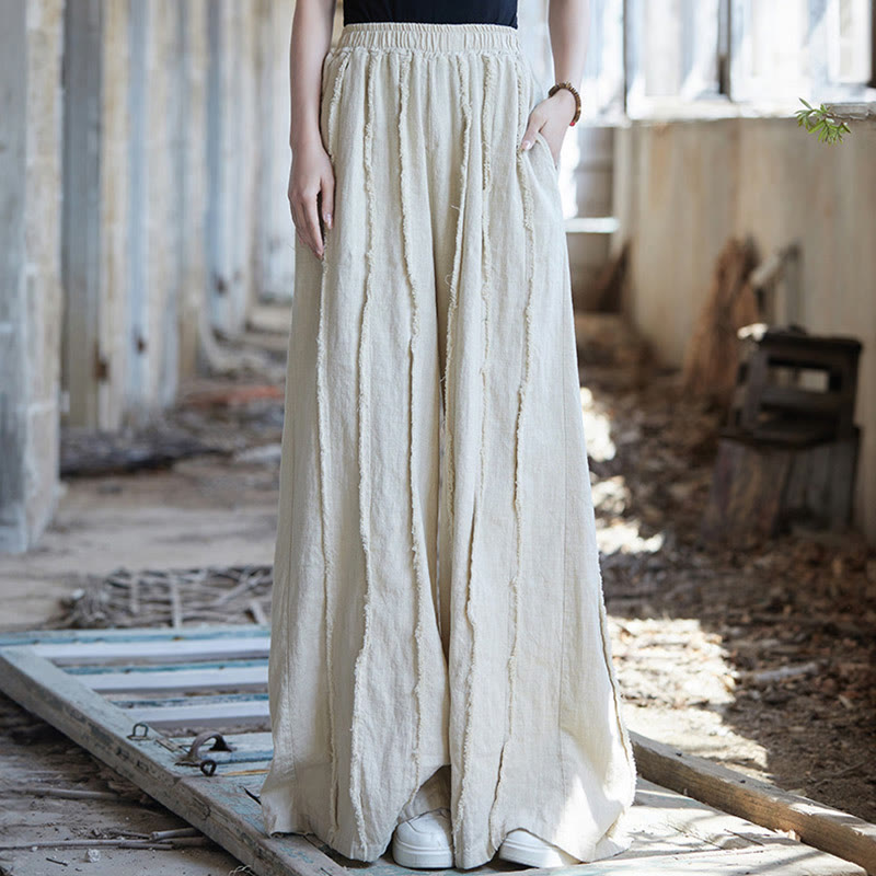Buddha Stones Cami sin mangas con botones de rana y vestido midi Pantalones anchos de lino y ramio con bolsillos - Pantalones beige - US4-8/10, UK/AU8-12/14, EU36-40/42 (F) - image 34