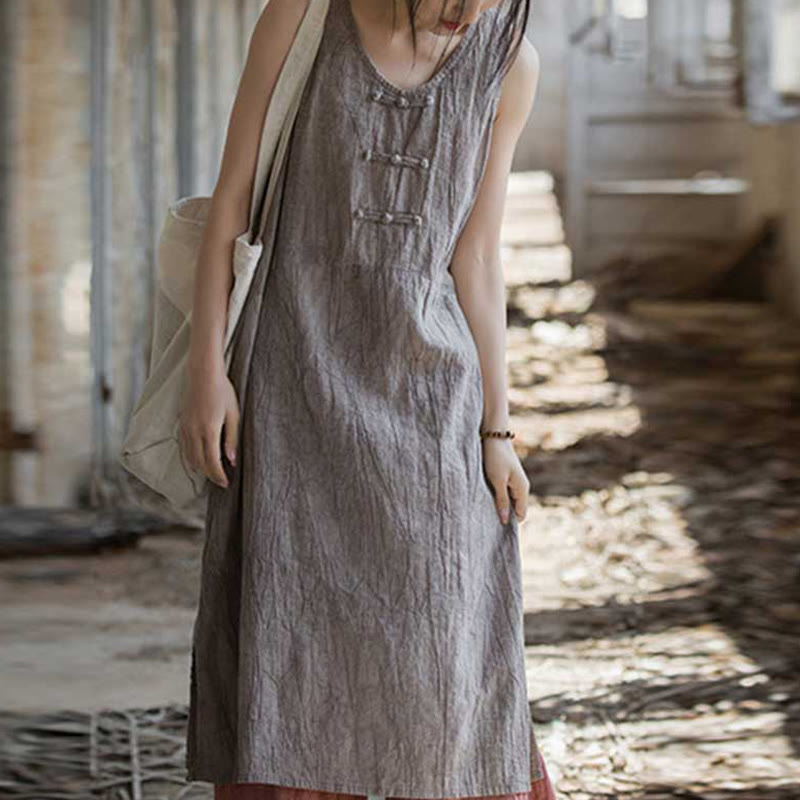 Buddha Stones Cami sin mangas con botones de rana y vestido midi Pantalones anchos de lino y ramio con bolsillos - Vestido Cardo (Solo Vestido) - US4-8/10, UK/AU8-12/14, EU36-40/42 (F) - image 31