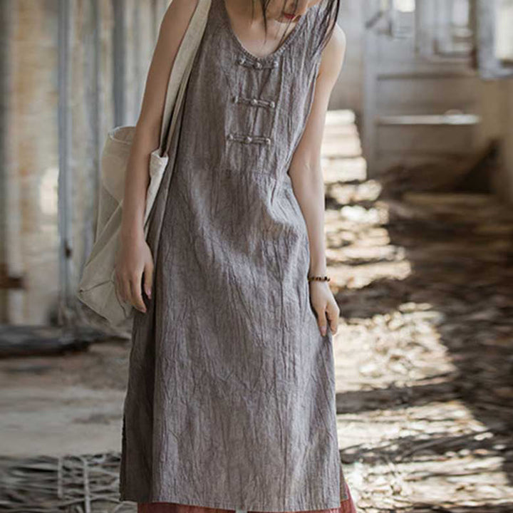 Buddha Stones Cami sin mangas con botones de rana y vestido midi Pantalones anchos de lino y ramio con bolsillos - Vestido Cardo (Solo Vestido) - US4-8/10, UK/AU8-12/14, EU36-40/42 (F) - image 31