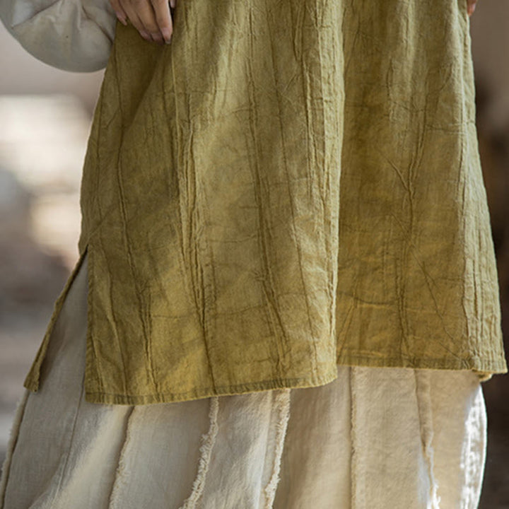 Vestido de lino ramio sin mangas hasta la rodilla con bolsillos y botones de rana, estampado de Buddha Stones. - image 10