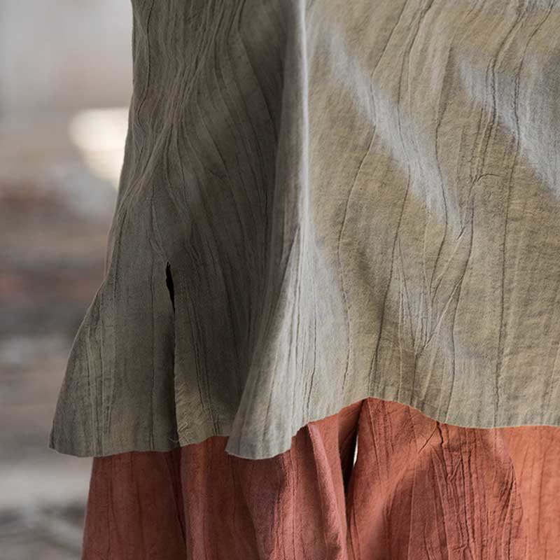 Vestido de lino ramio sin mangas hasta la rodilla con bolsillos y botones de rana, estampado de Buddha Stones. - image 17