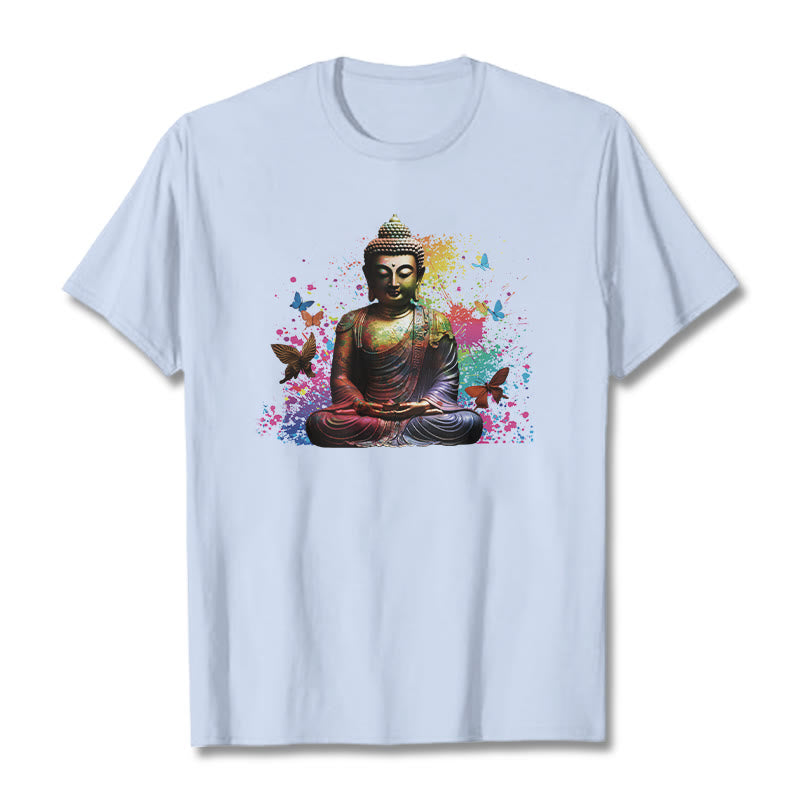 Camiseta de meditación de Buda con mariposa colorida volando Buddha Stones - Cian claro - 2XL - image 17