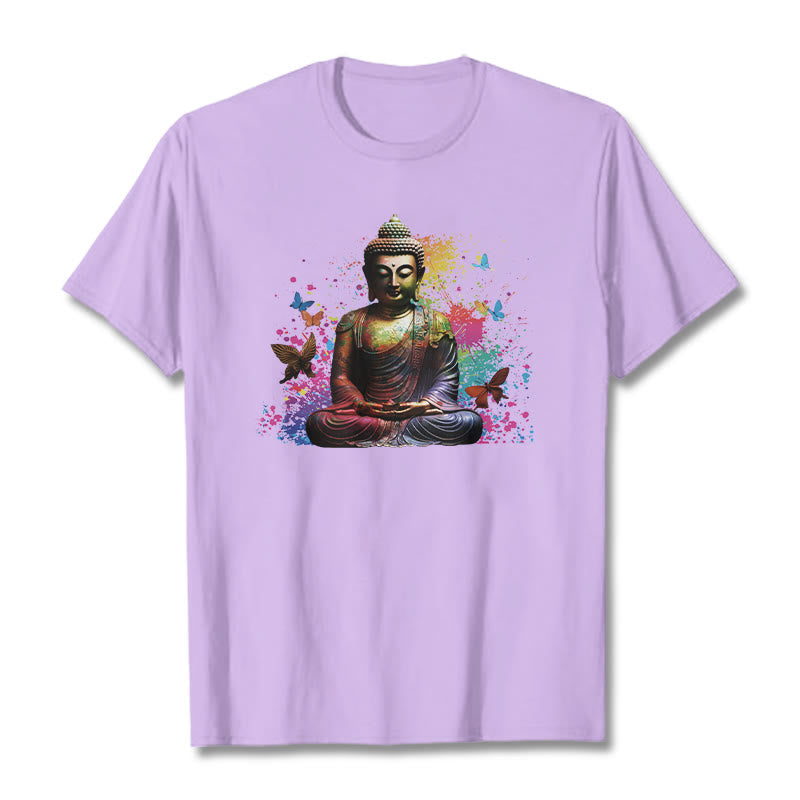 Camiseta de meditación de Buda con mariposa colorida volando Buddha Stones - Ciruela - 2XL - image 15