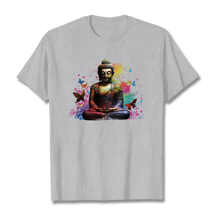 Camiseta de meditación de Buda con mariposa colorida volando Buddha Stones - Gris claro - 2XL - image 18