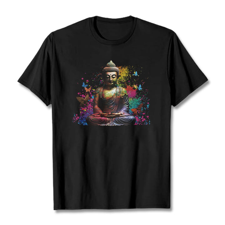 Camiseta de meditación de Buda con mariposa colorida volando Buddha Stones - Negro - 2XL - image 0