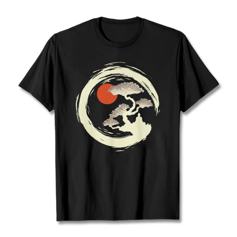 Buddha Stones Sol Rojo Pino Círculo Zen Meditación Buda Camiseta - Negro - 2XL - image 1