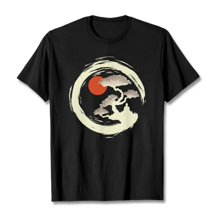 Buddha Stones Sol Rojo Pino Círculo Zen Meditación Buda Camiseta - Negro - 2XL - image 1
