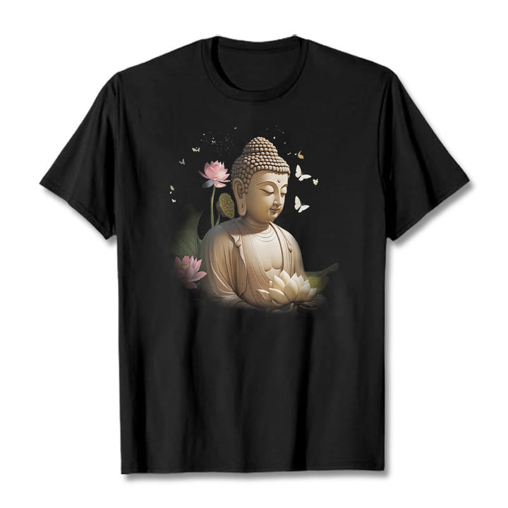 Buddha Stones Flor de Loto Mariposa Meditación Buda Camiseta - Negro - 2XL - image 3