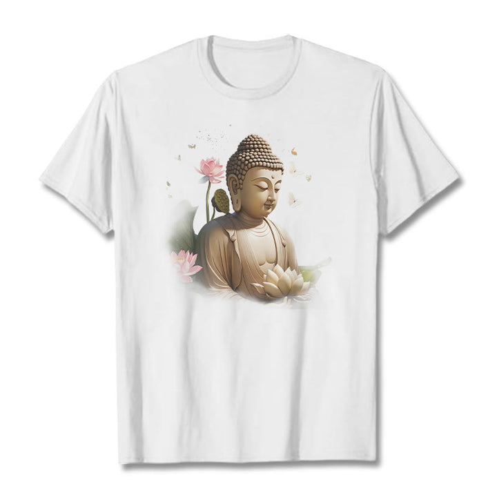 Buddha Stones Flor de Loto Mariposa Meditación Buda Camiseta - Blanco - 2XL - image 0