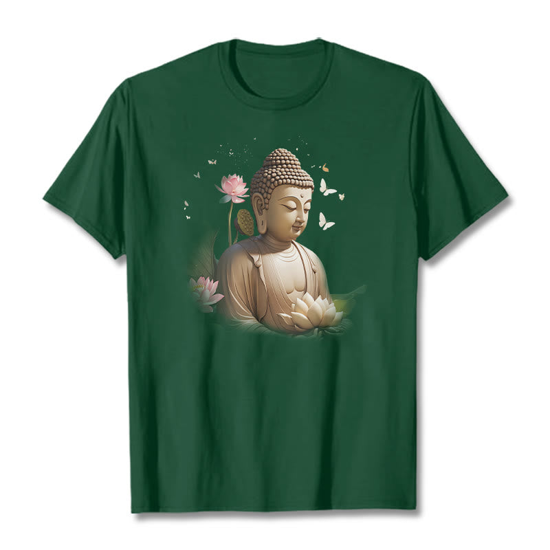 Buddha Stones Flor de Loto Mariposa Meditación Buda Camiseta - Verde bosque - 2XL - image 9