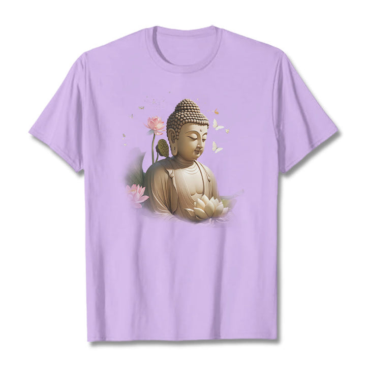 Buddha Stones Flor de Loto Mariposa Meditación Buda Camiseta - Ciruela - 2XL - image 15