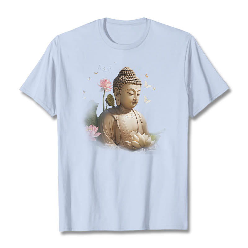 Buddha Stones Flor de Loto Mariposa Meditación Buda Camiseta - Cian claro - 2XL - image 17