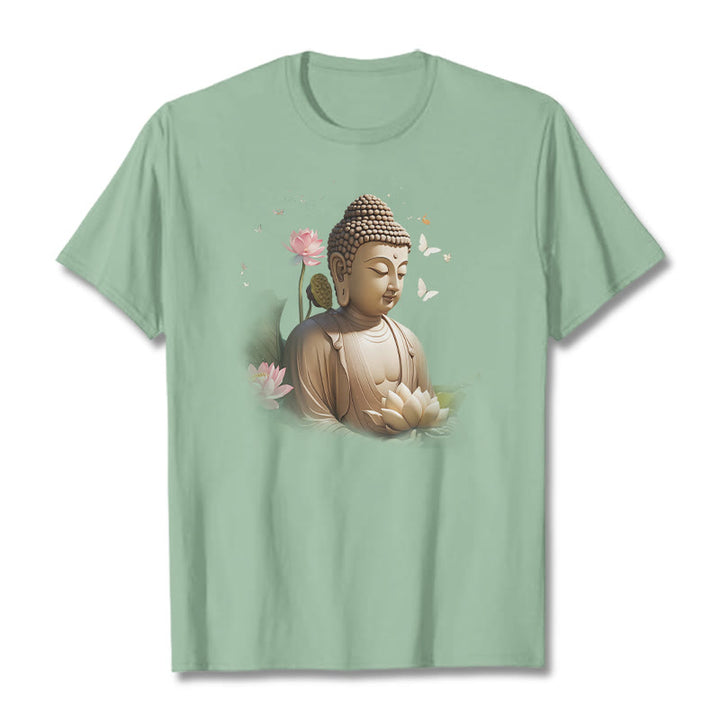 Buddha Stones Flor de Loto Mariposa Meditación Buda Camiseta - Verde pálido - 2XL - image 13