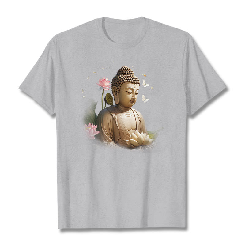 Buddha Stones Flor de Loto Mariposa Meditación Buda Camiseta - Gris claro - 2XL - image 18