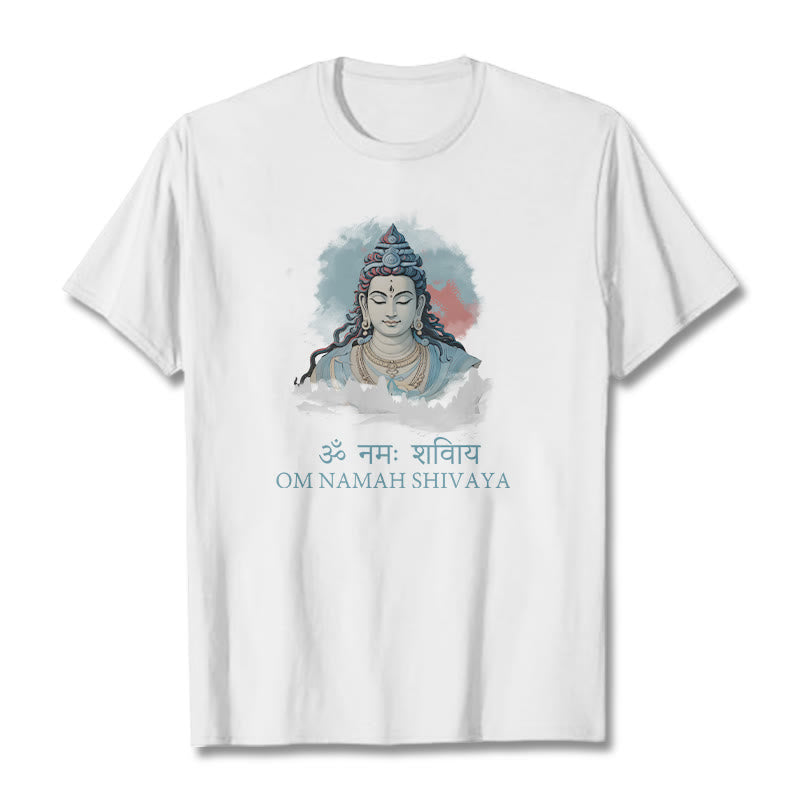Buddha Stones Camiseta sánscrita OM NAMAH SHIVAYA con nubes coloridas - Blanco - 2XL - image 5