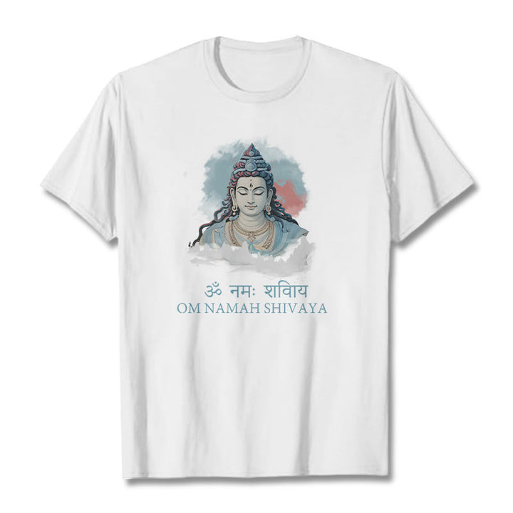 Buddha Stones Camiseta sánscrita OM NAMAH SHIVAYA con nubes coloridas - Blanco - 2XL - image 5