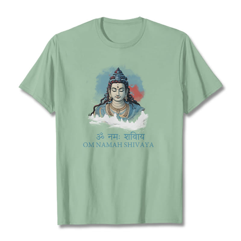 Buddha Stones Camiseta sánscrita OM NAMAH SHIVAYA con nubes coloridas - Verde pálido - 2XL - image 14