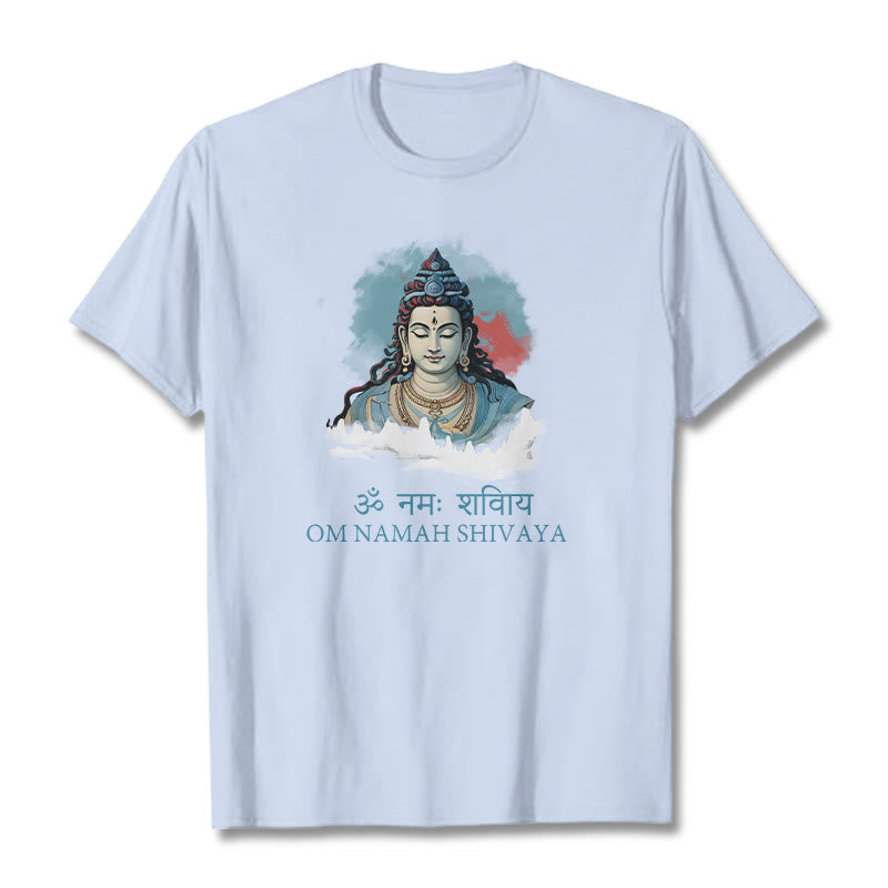 Buddha Stones Camiseta sánscrita OM NAMAH SHIVAYA con nubes coloridas - Cian claro - 2XL - image 18