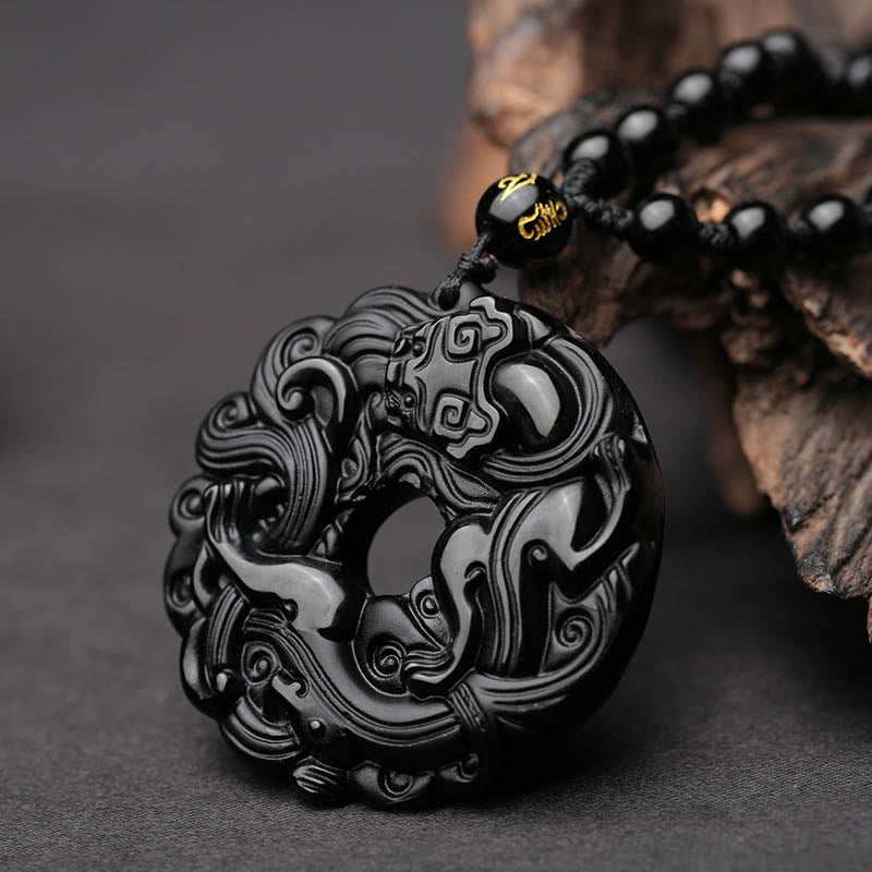 Colgante de Buddha Stones con collar de purificación de obsidiana negra natural, hebilla de paz Pixiu - image 2