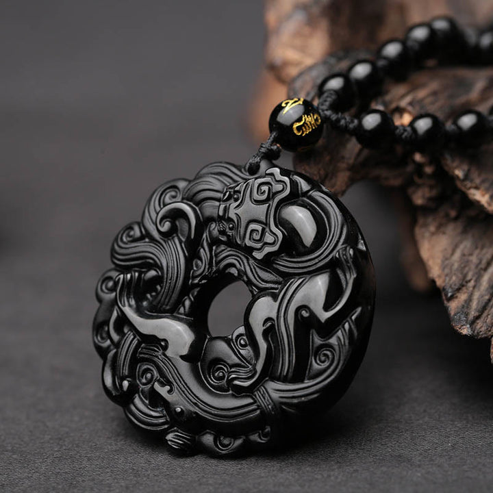 Colgante de Buddha Stones con collar de purificación de obsidiana negra natural, hebilla de paz Pixiu - image 2
