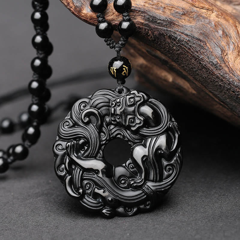 Colgante de Buddha Stones con collar de purificación de obsidiana negra natural, hebilla de paz Pixiu - Obsidiana negra - image 1