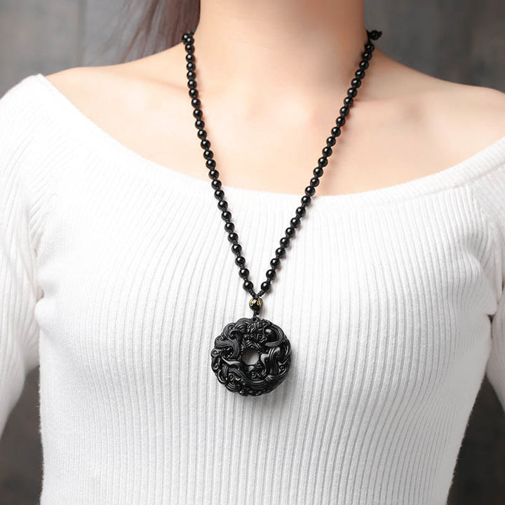 Colgante de Buddha Stones con collar de purificación de obsidiana negra natural, hebilla de paz Pixiu - image 9