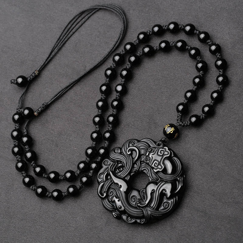 Colgante de Buddha Stones con collar de purificación de obsidiana negra natural, hebilla de paz Pixiu - image 4
