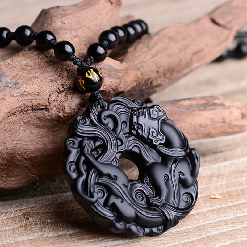 Colgante de Buddha Stones con collar de purificación de obsidiana negra natural, hebilla de paz Pixiu - image 14