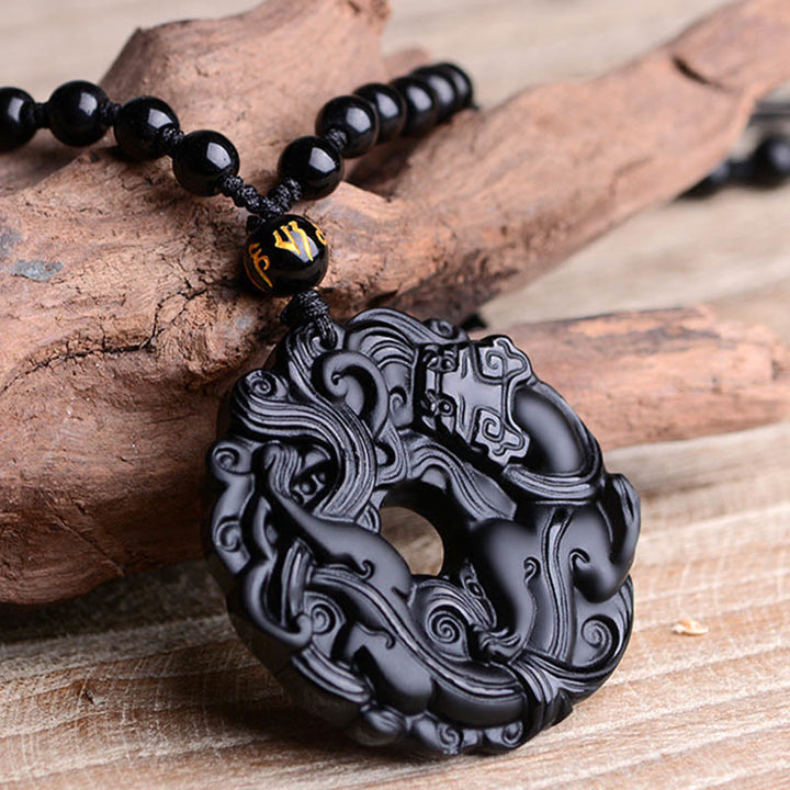 Colgante de Buddha Stones con collar de purificación de obsidiana negra natural, hebilla de paz Pixiu - image 14
