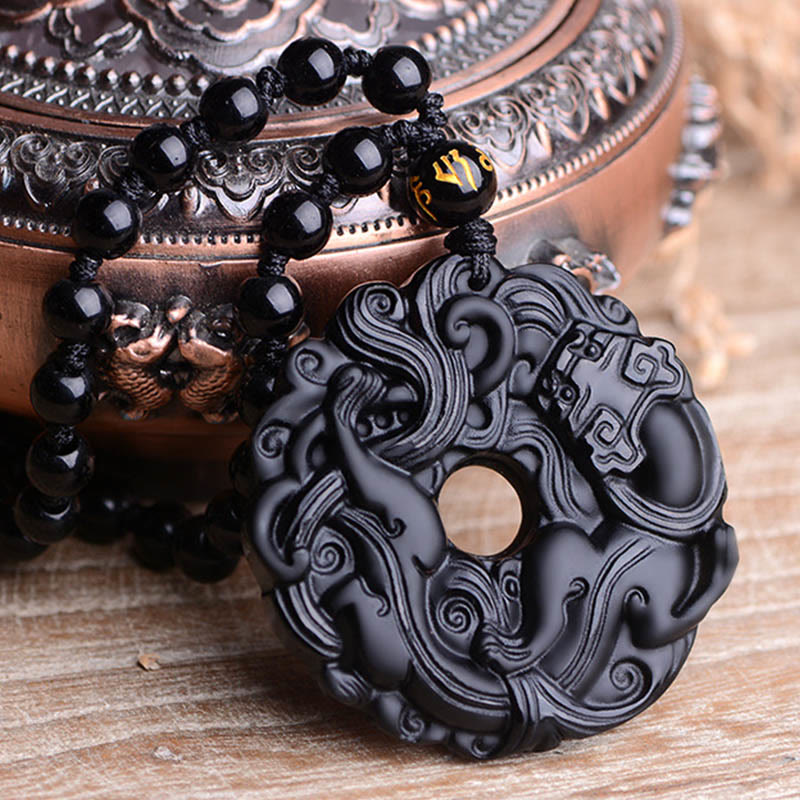 Colgante de Buddha Stones con collar de purificación de obsidiana negra natural, hebilla de paz Pixiu - image 13