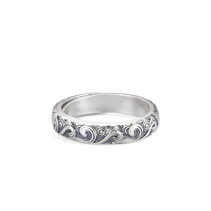 Buddha Stones Anillo Ajustable de Bendición Engravado con Nubes Auspiciosas en Plata Esterlina 999 - Nubes auspiciosas de aproximadamente 4 g (ajustable) - image 1