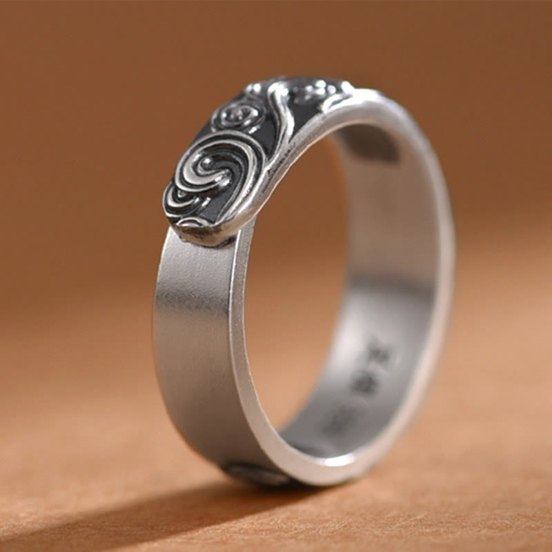 Buddha Stones Anillo Ajustable de Bendición Engravado con Nubes Auspiciosas en Plata Esterlina 999