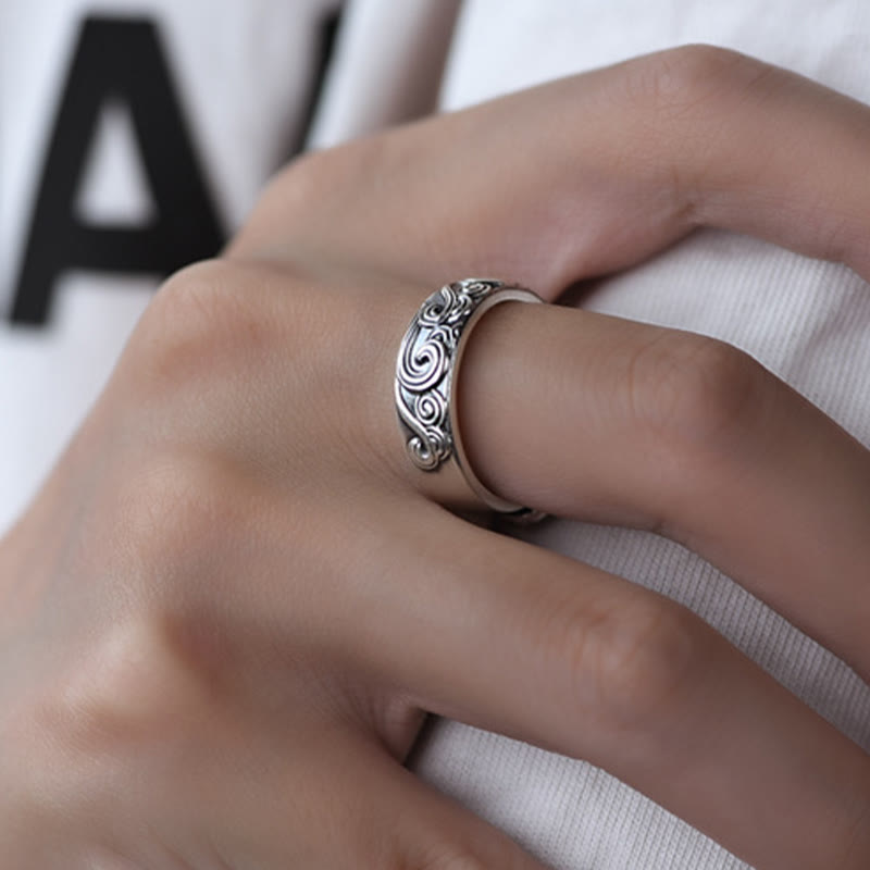 Buddha Stones Anillo Ajustable de Bendición Engravado con Nubes Auspiciosas en Plata Esterlina 999 - image 9