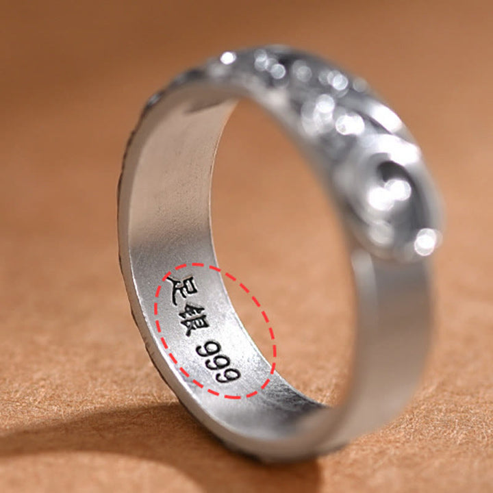 Buddha Stones Anillo Ajustable de Bendición Engravado con Nubes Auspiciosas en Plata Esterlina 999