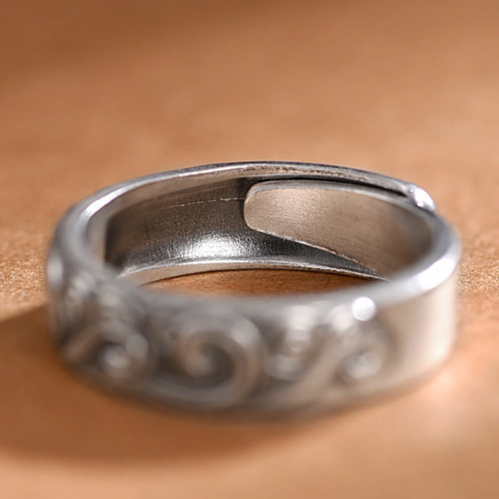 Buddha Stones Anillo Ajustable de Bendición Engravado con Nubes Auspiciosas en Plata Esterlina 999