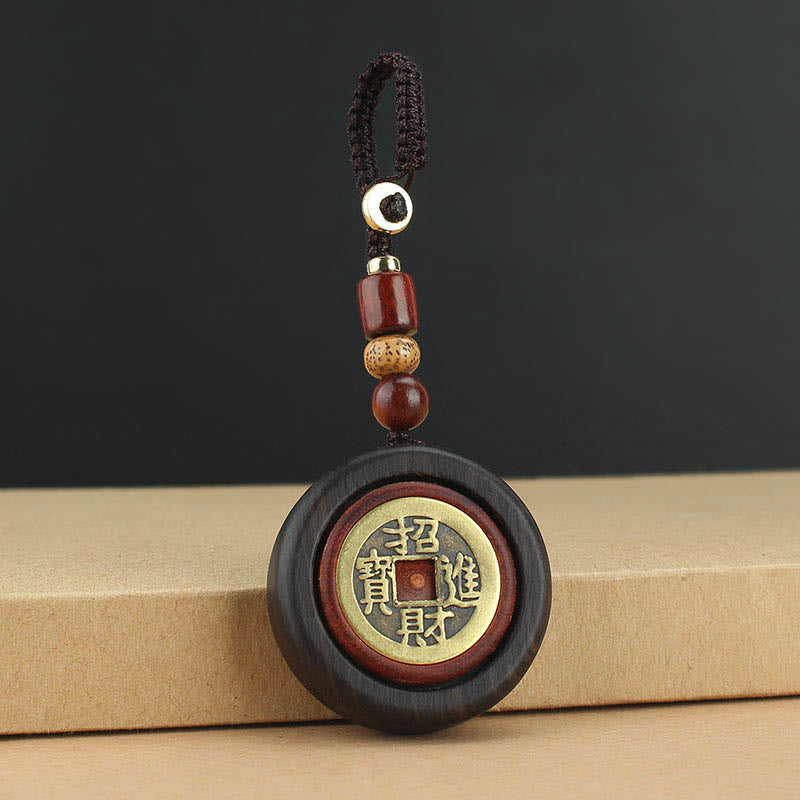 Monedas de cobre Buddha Stones, atracción de riqueza, madera de ébano, madera de sándalo rojo, llavero decorativo de la suerte