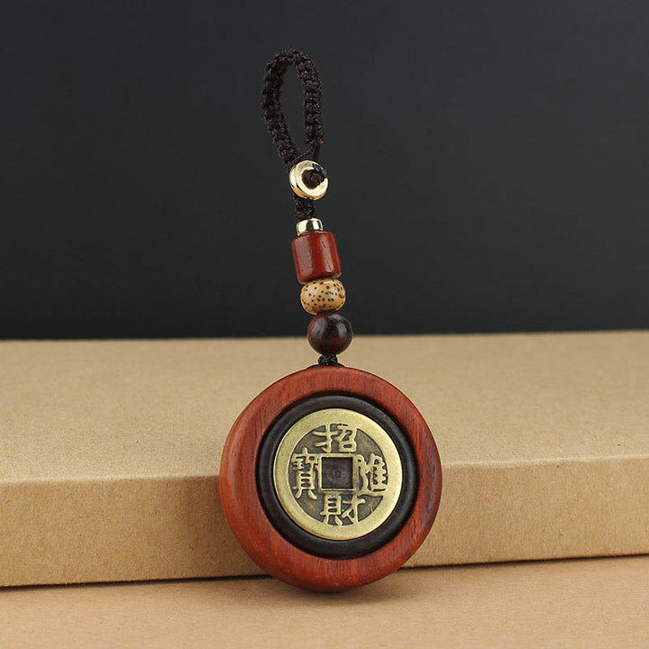 Monedas de cobre Buddha Stones, atracción de riqueza, madera de ébano, madera de sándalo rojo, llavero decorativo de la suerte