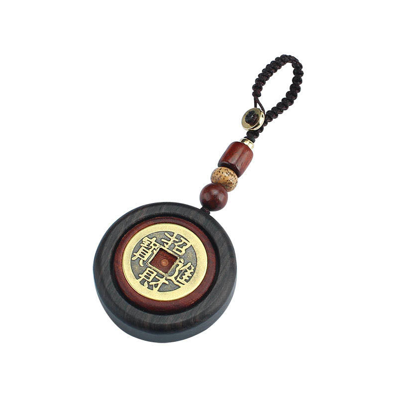 Monedas de cobre Buddha Stones, atracción de riqueza, madera de ébano, madera de sándalo rojo, llavero decorativo de la suerte
