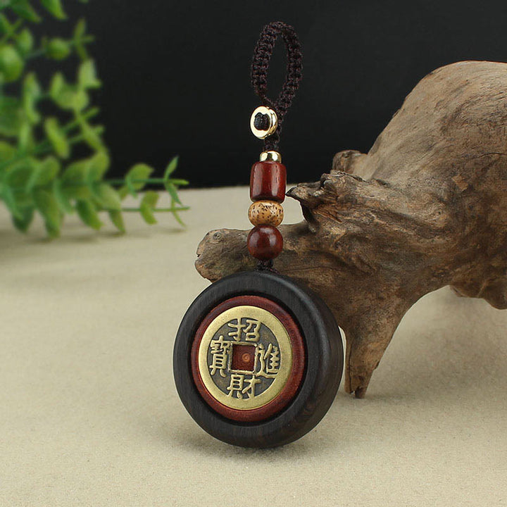 Monedas de cobre Buddha Stones, atracción de riqueza, madera de ébano, madera de sándalo rojo, llavero decorativo de la suerte